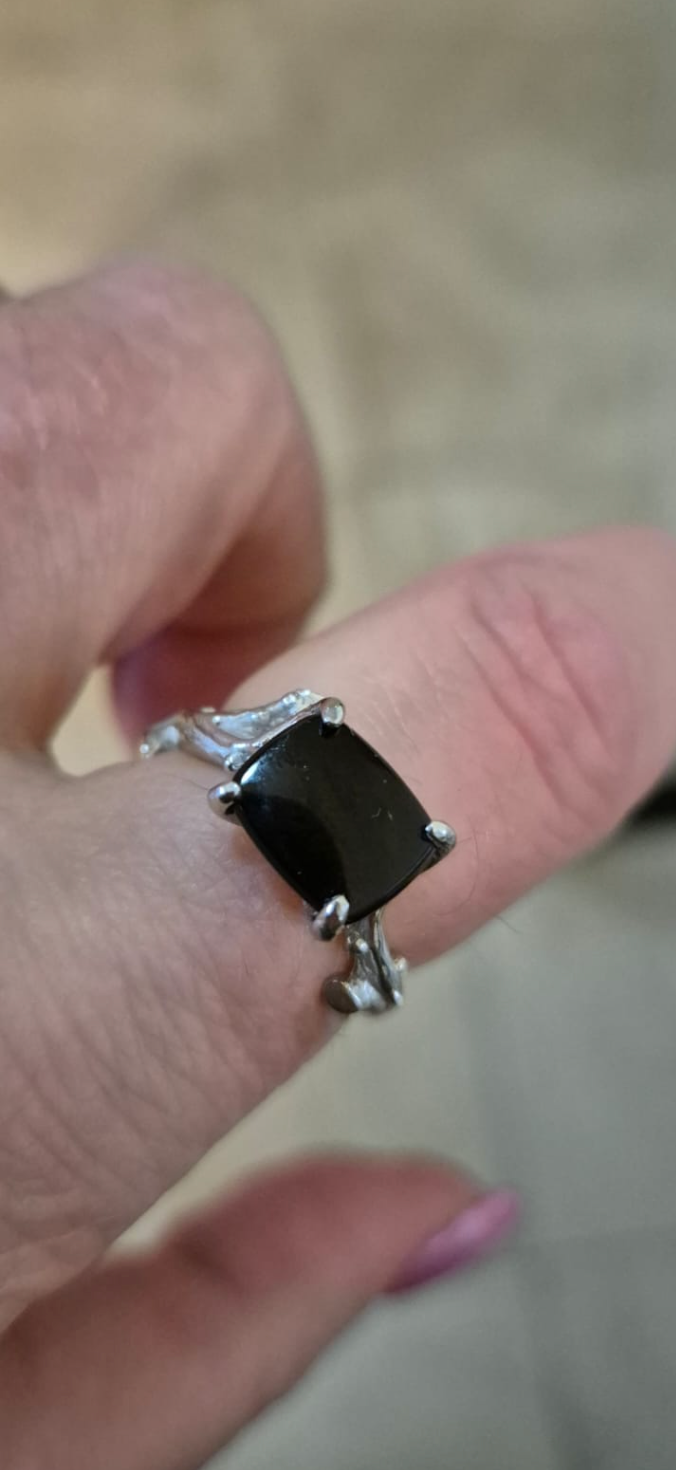 Genuine Size P Sterling Silver 925 Black Onyx Vine, Thorn Ring