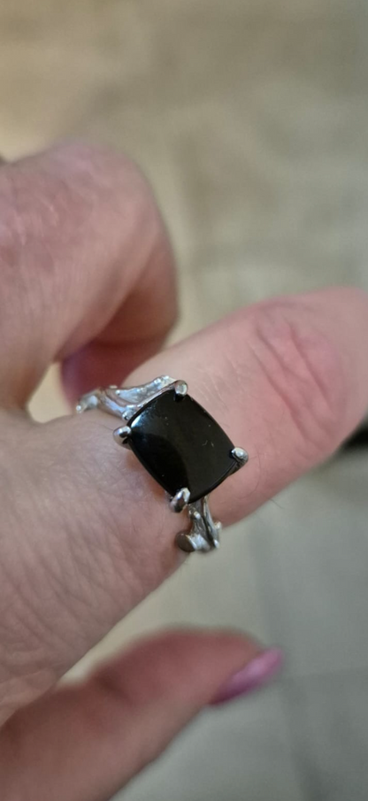 Genuine Size P Sterling Silver 925 Black Onyx Vine, Thorn Ring