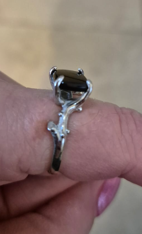 Genuine Size P Sterling Silver 925 Black Onyx Vine, Thorn Ring