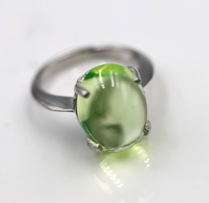Size P Sterling Silver 925 Light Green Oval Spinel Ring