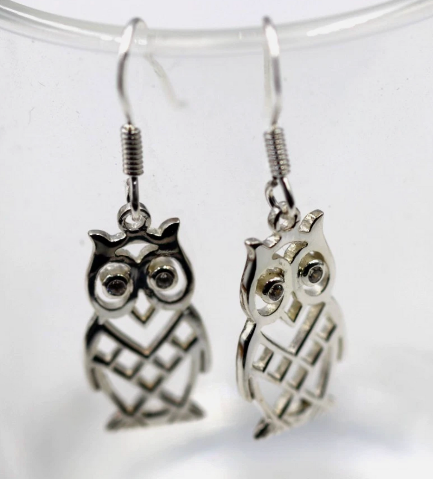 Genuine 925 Sterling Silver Owl Bird Earrings Hooks