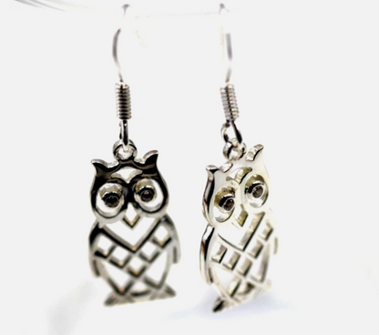 Genuine 925 Sterling Silver Owl Bird Earrings Hooks