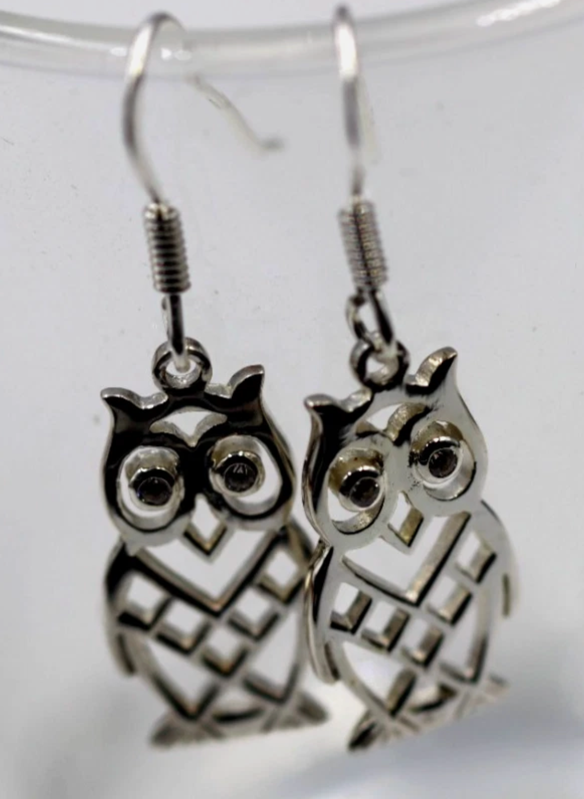 Genuine 925 Sterling Silver Owl Bird Earrings Hooks