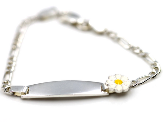 Sterling Silver 925 Childs Daisy Flower Identity ID Bracelet 16cm long