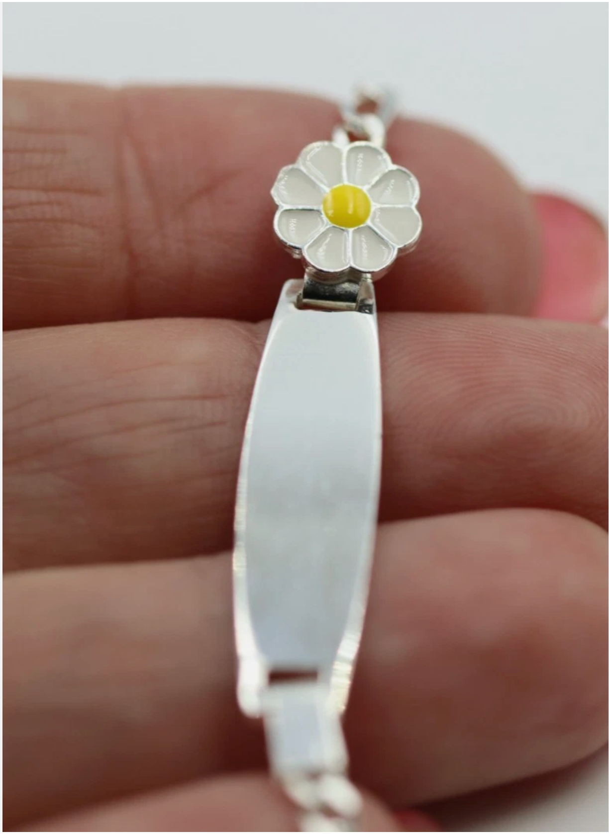 Sterling Silver 925 Childs Daisy Flower Identity ID Bracelet 16cm long