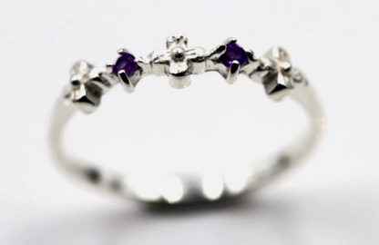 Size N Genuine Sterling Silver 925 Amethyst Delicate Cross Ring