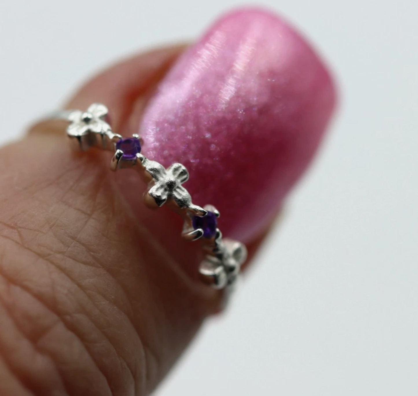 Size N Genuine Sterling Silver 925 Amethyst Delicate Cross Ring