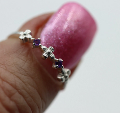 Size N Genuine Sterling Silver 925 Amethyst Delicate Cross Ring