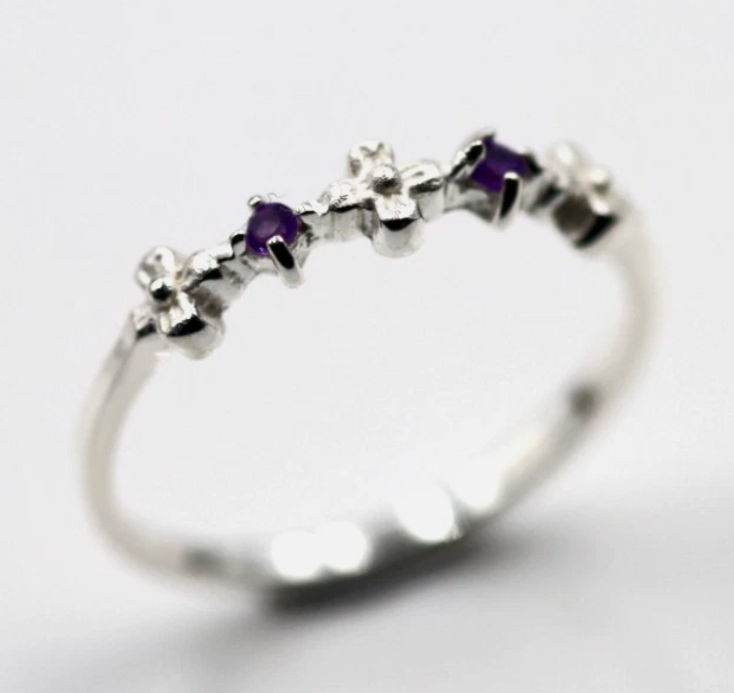 Size N Genuine Sterling Silver 925 Amethyst Delicate Cross Ring