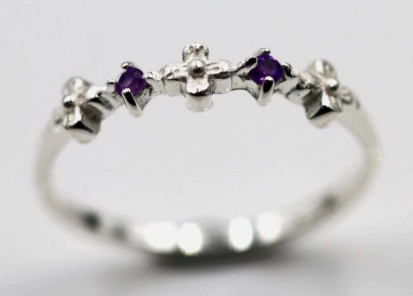 Size N Genuine Sterling Silver 925 Amethyst Delicate Cross Ring