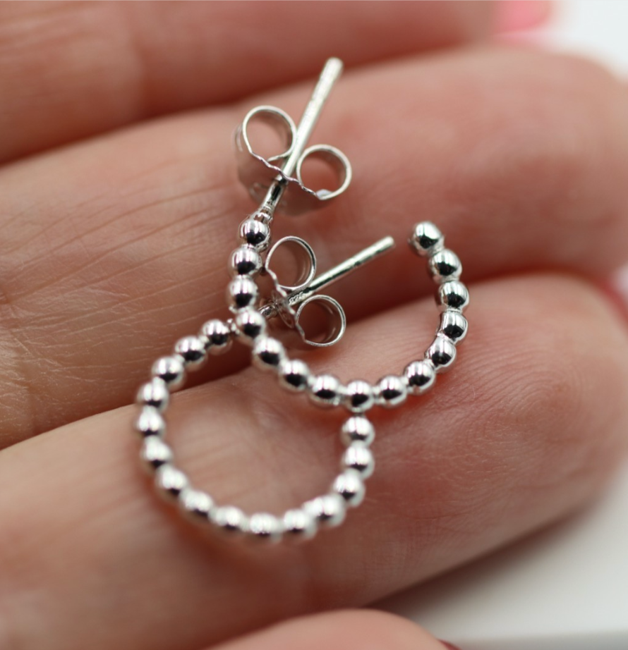 Sterling Silver 925 Small Ball Hoop Studs Earrings