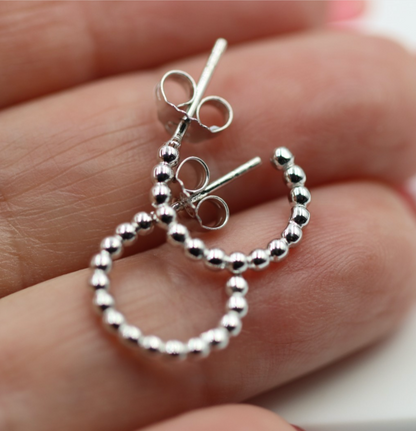 Sterling Silver 925 Small Ball Hoop Studs Earrings