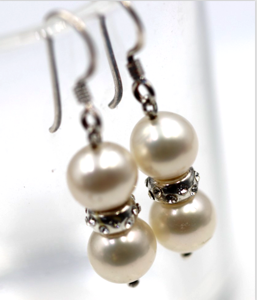 Sterling Silver 925 8mm Freshwater White Pearl Ball Hook Earrings