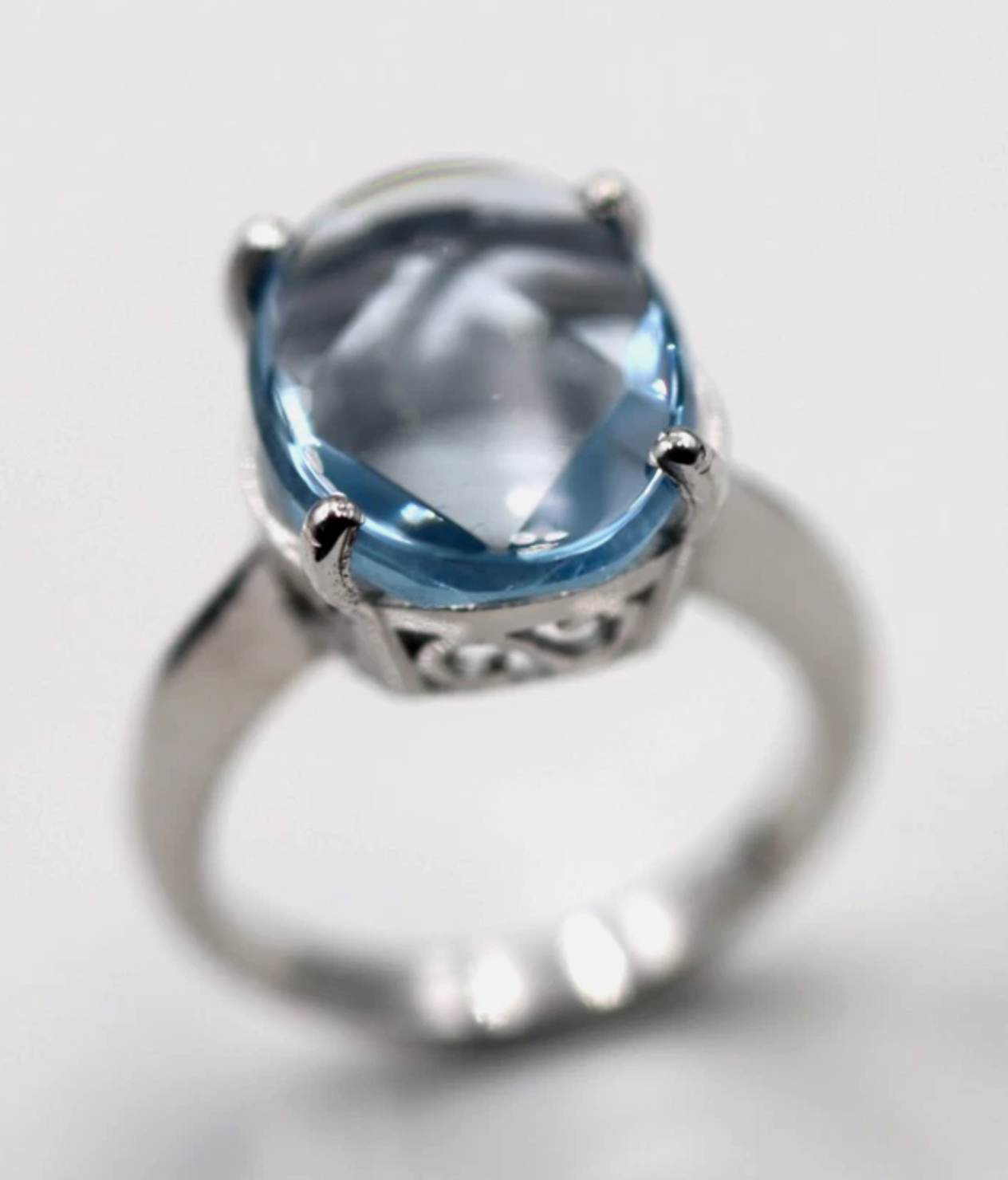 Size N Sterling Silver 925 Light Blue Oval Spinel Ring
