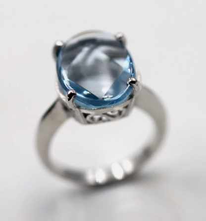 Size N Sterling Silver 925 Light Blue Oval Spinel Ring