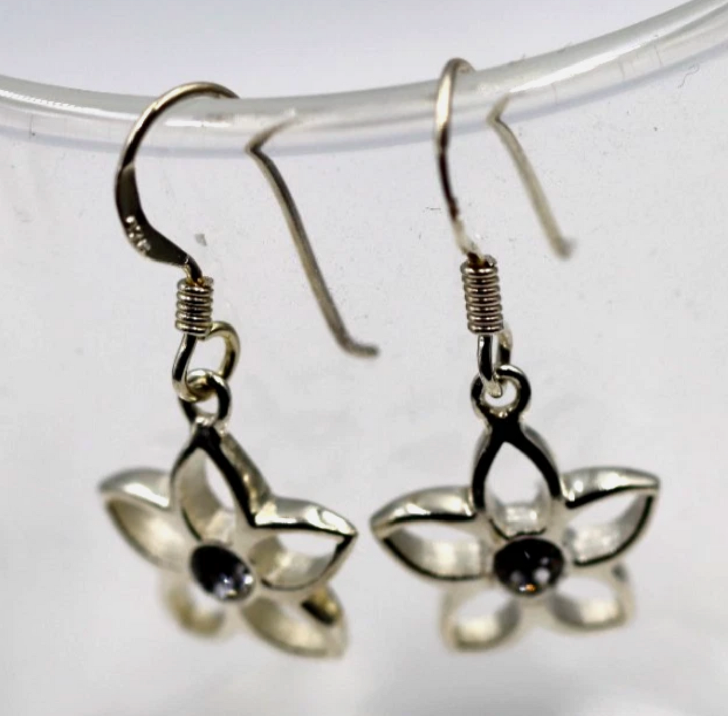 Sterling Silver 925 Flower Drop Hook Earrings