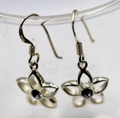 Sterling Silver 925 Flower Drop Hook Earrings