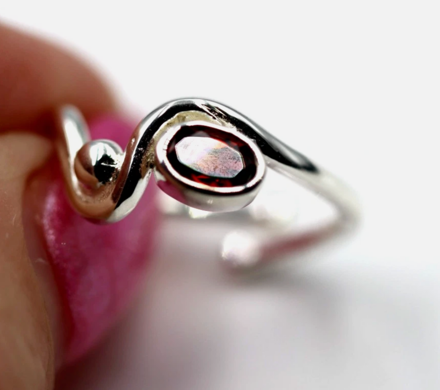 Size O Sterling Silver 925 Oval Garnet Bezel Set Fancy Ring