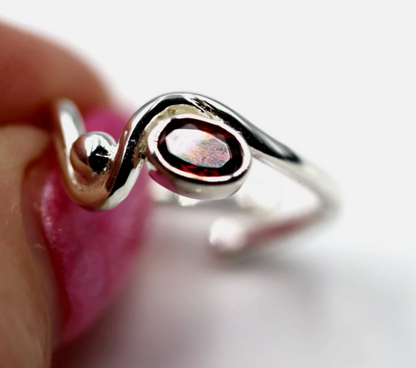 Size O Sterling Silver 925 Oval Garnet Bezel Set Fancy Ring