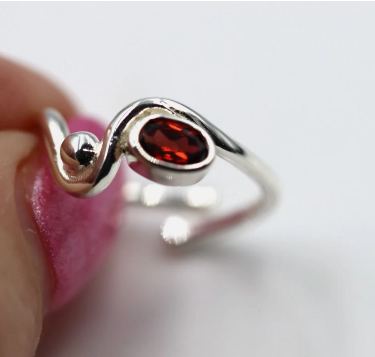 Size O Sterling Silver 925 Oval Garnet Bezel Set Fancy Ring