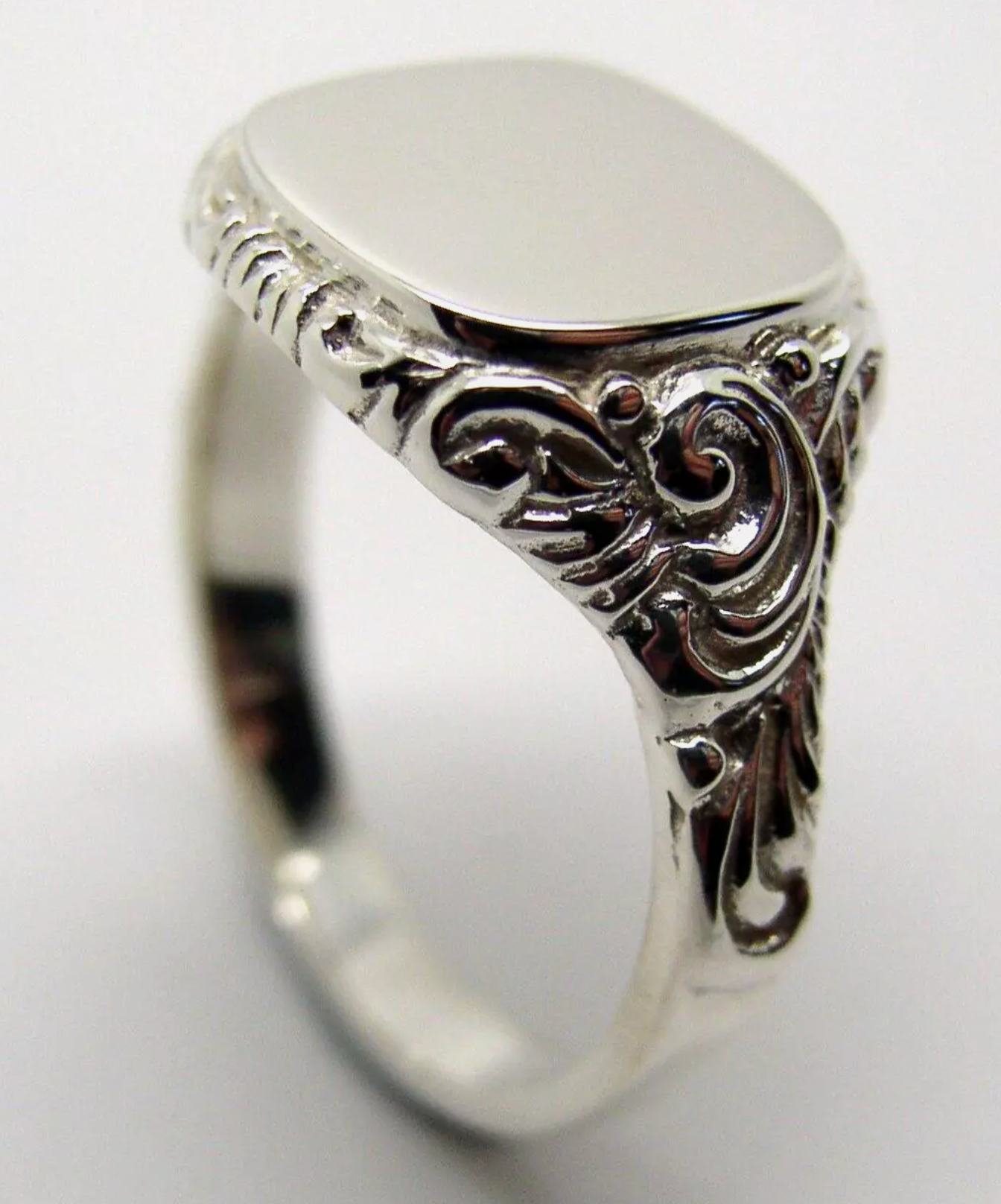 Genuine Solid Sterling Silver Square Engraved Signet Ring  - Choose your size