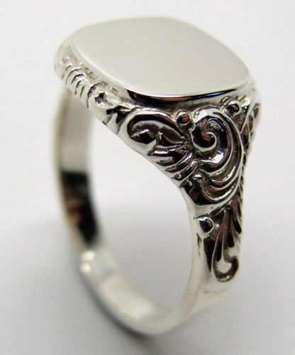 Genuine Solid Sterling Silver Square Engraved Signet Ring  - Choose your size