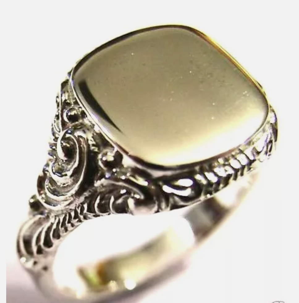 Genuine Solid Sterling Silver Square Engraved Signet Ring  - Choose your size