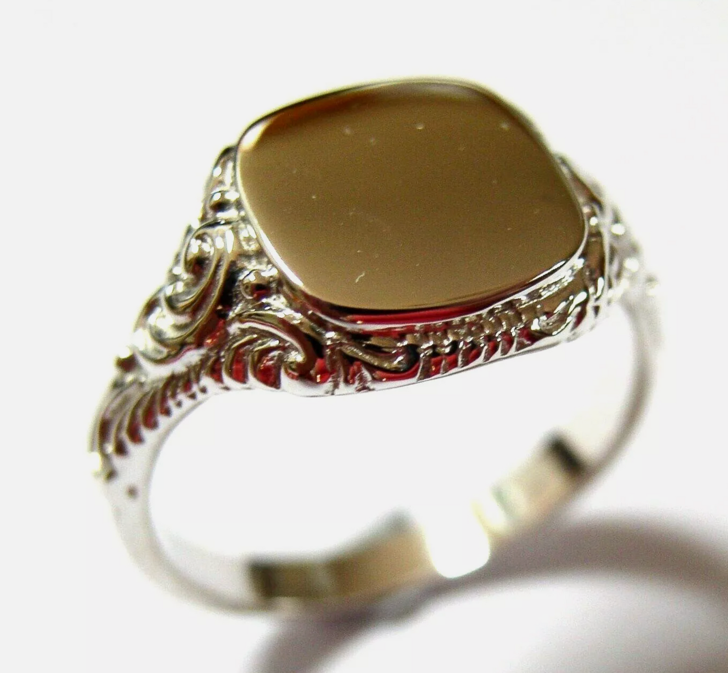 Genuine Solid Sterling Silver Square Engraved Signet Ring  - Choose your size