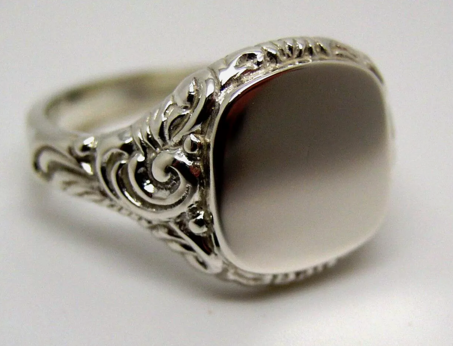 Genuine Solid Sterling Silver Square Engraved Signet Ring  - Choose your size