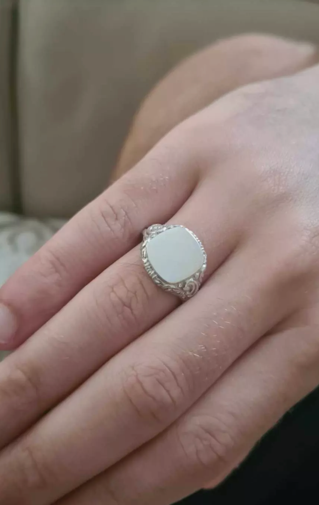 Genuine Solid Sterling Silver Square Engraved Signet Ring  - Choose your size