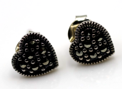 Sterling Silver 925 Marcasite Heart Studs Earrings