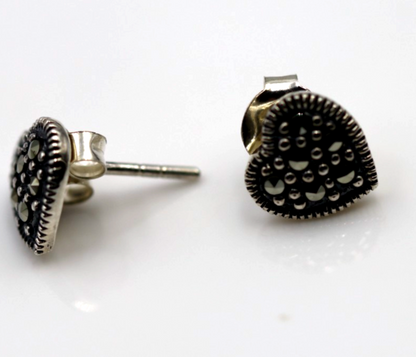 Sterling Silver 925 Marcasite Heart Studs Earrings
