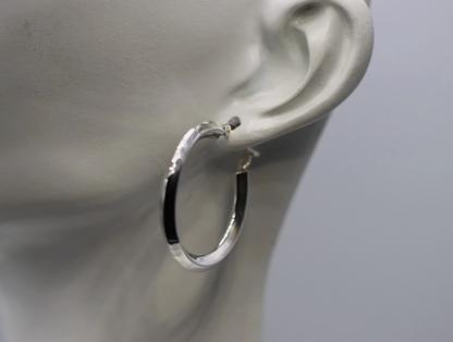 Genuine Sterling Silver 925  Hoops Earrings Plain Hollow 30mm