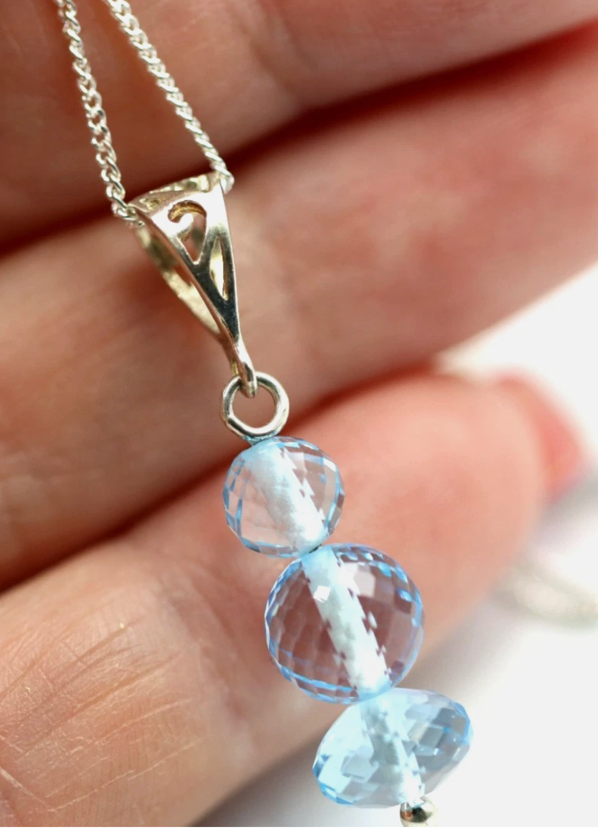 Sterling Silver 925 Plain Topaz Crystals Ball Pendant & Chain Necklace