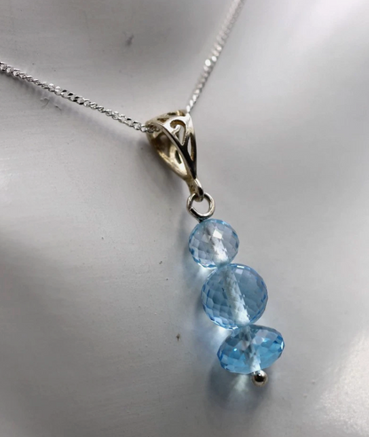 Sterling Silver 925 Plain Topaz Crystals Ball Pendant & Chain Necklace