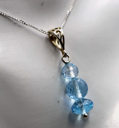 Sterling Silver 925 Plain Topaz Crystals Ball Pendant & Chain Necklace