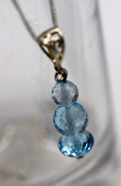 Sterling Silver 925 Plain Topaz Crystals Ball Pendant & Chain Necklace