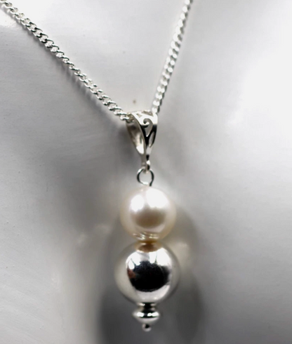 Sterling Silver 925 Freshwater White Pearl Ball Pendant + 50cm Chain