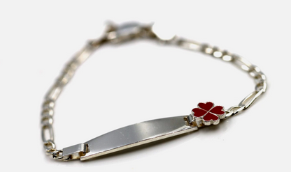 Sterling Silver 925 Childs Red Clover Identity ID Bracelet 17cm long