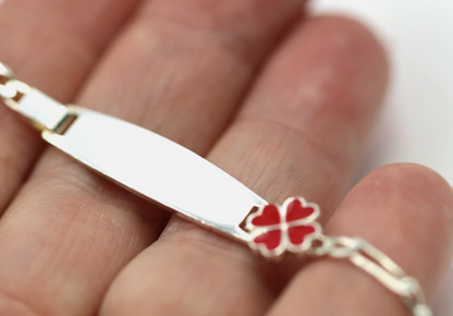 Sterling Silver 925 Childs Red Clover Identity ID Bracelet 17cm long
