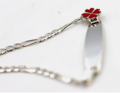 Sterling Silver 925 Childs Red Clover Identity ID Bracelet 17cm long