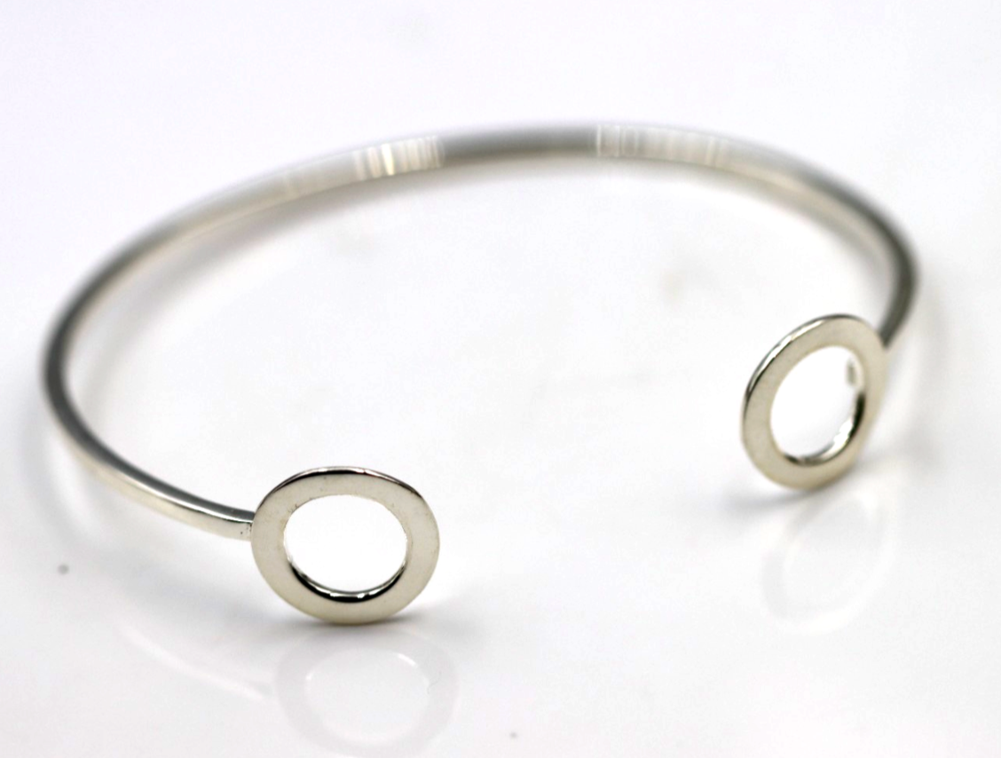 Solid Sterling Silver 925 1.8mm Wide Open Circle Bangle 60mm Oval