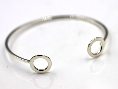 Solid Sterling Silver 925 1.8mm Wide Open Circle Bangle 60mm Oval