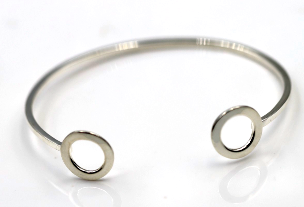 Solid Sterling Silver 925 1.8mm Wide Open Circle Bangle 60mm Oval