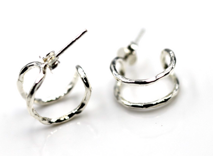 Genuine New Sterling Silver 925 Double Hoop Stud Earrings