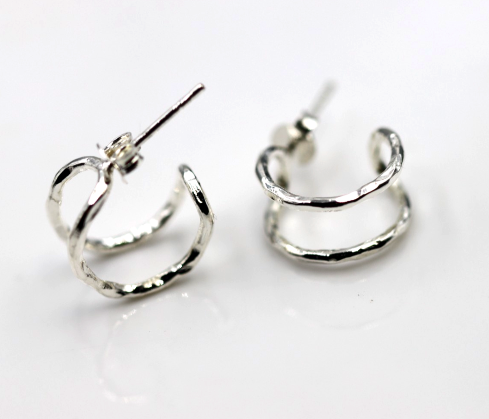 Genuine New Sterling Silver 925 Double Hoop Stud Earrings