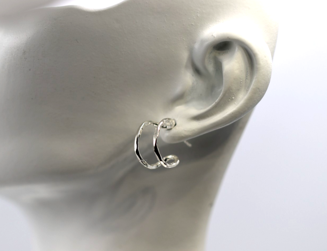 Genuine New Sterling Silver 925 Double Hoop Stud Earrings