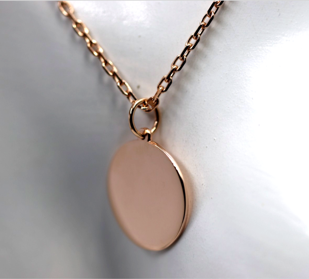 Genuine 9ct 9k Rose Gold Anchor Chain Necklace 50cm + Pendant 20mm Disc Pendant