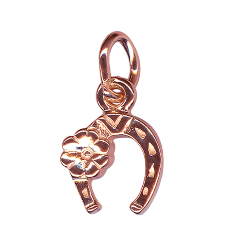 Genuine 9ct Yellow or Rose Gold Lucky Horse Shoe Horseshoe Flower Charm with jump ring