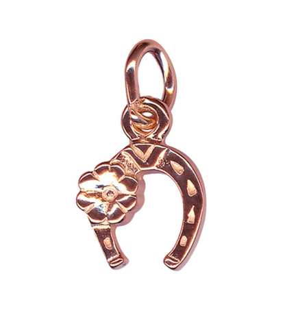 Genuine 9ct Yellow or Rose Gold Lucky Horse Shoe Horseshoe Flower Charm with jump ring